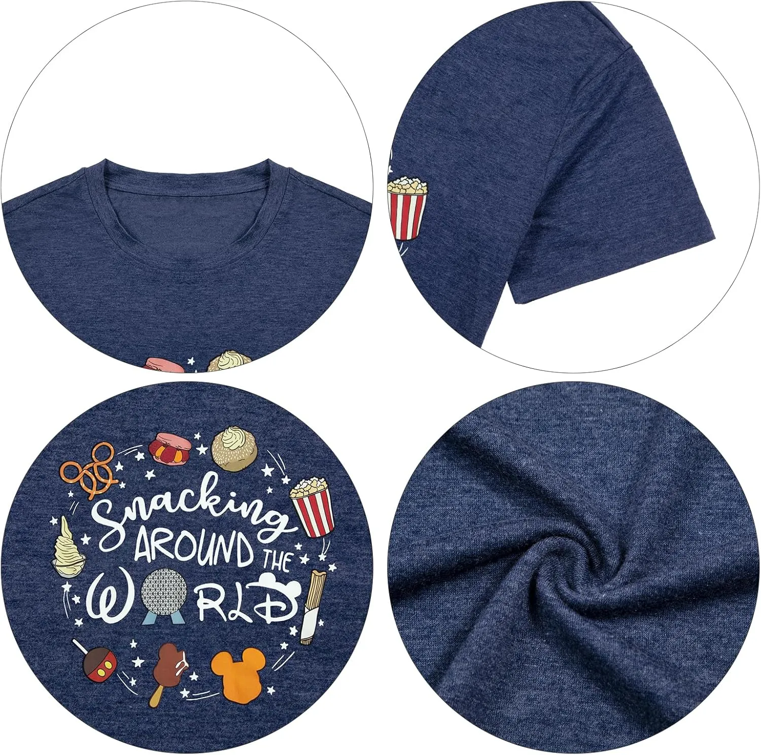 Magical Shirt for Women: I'm Here for The Snacks Shirts Magic Kingdom T-Shirt Funny World Trips Short Sleeve Tee Top