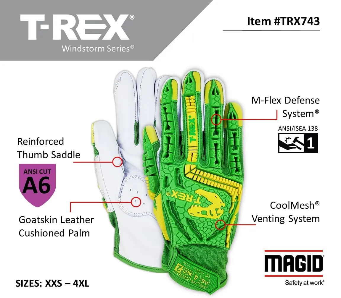 MAGID TRX743 ANSI A6 Cut-Resistant Windstorm Series Hi-Vis Impact Gloves, 1 Pair, Size 10/XL