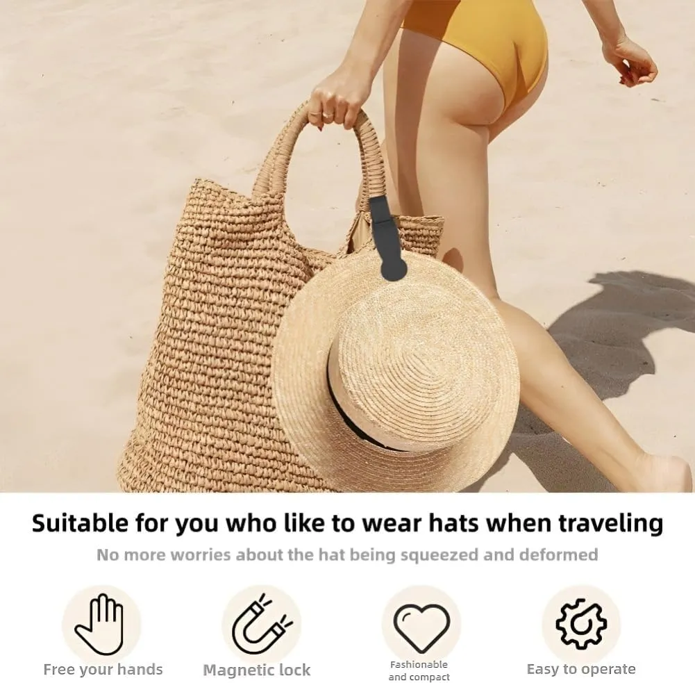 Magnetic Hat Clip for Travel 2pcs, Light Khaki Silicone Hat Holder for Bag, Tote, Luggage, Instant Access, Multi-Functional Beach Straw Hat Carry Clip, Vacation Travel Accessory (Black)