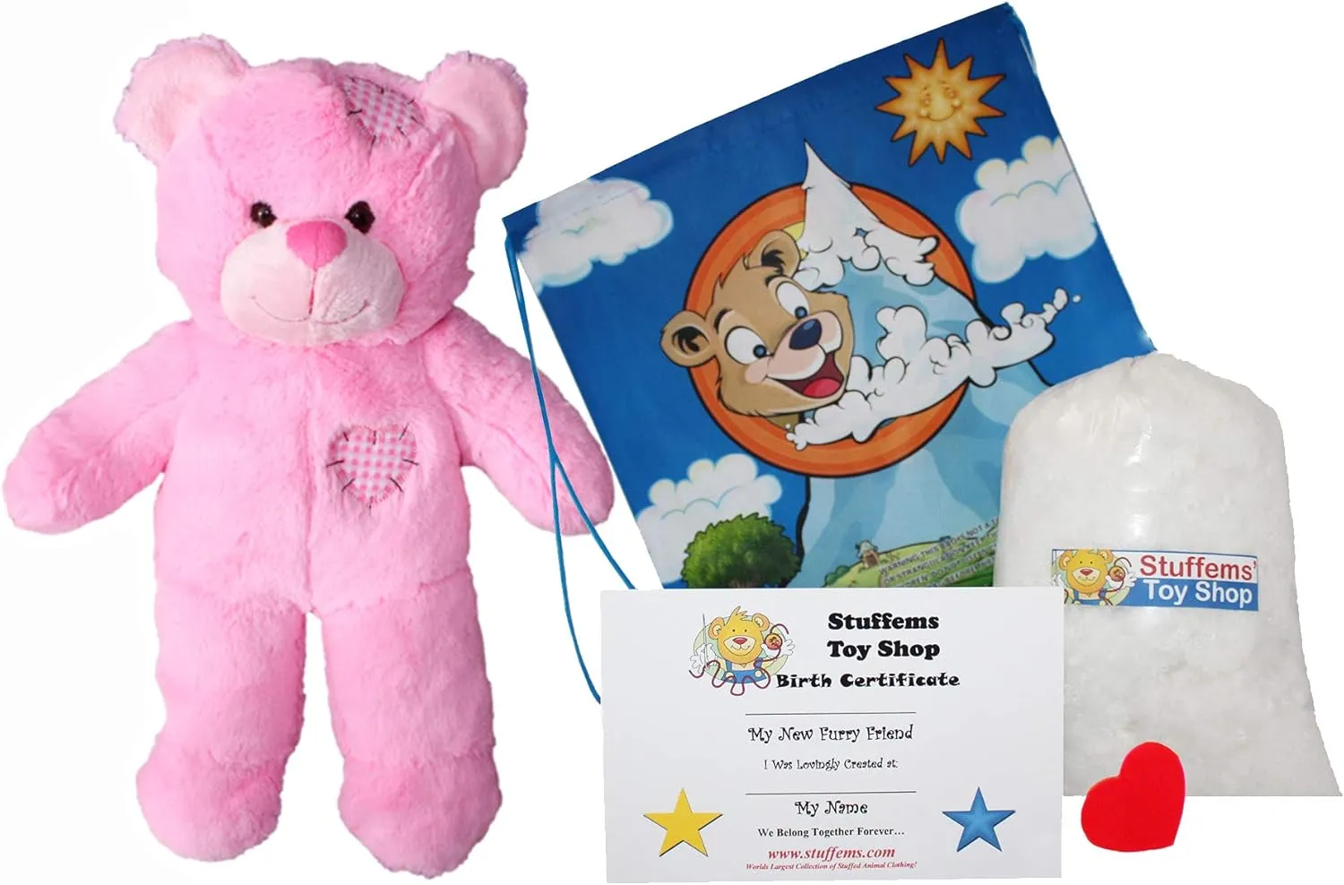 Make Your Own Stuffed Animal 16" "Pink Patches Bear - No Sew - Kit with Cute Backpack!