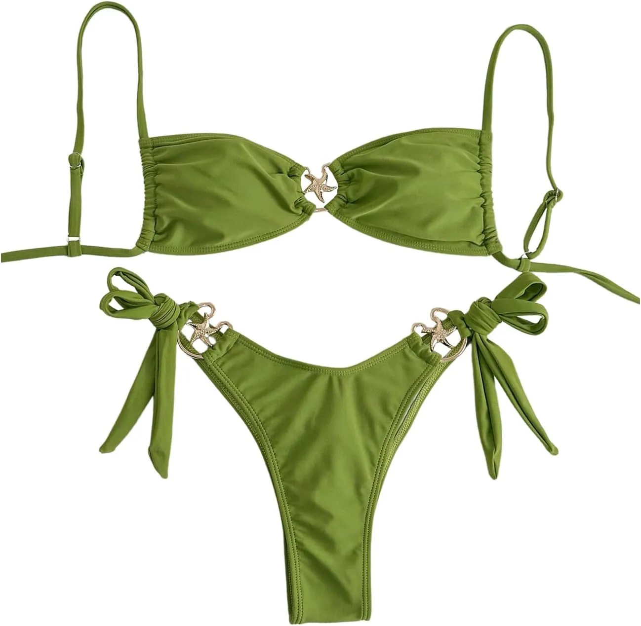 MakeMeChic Women's Two Piece Bikini Set Tie Side Ring Backless High Cut Bathing Suit Swimwear