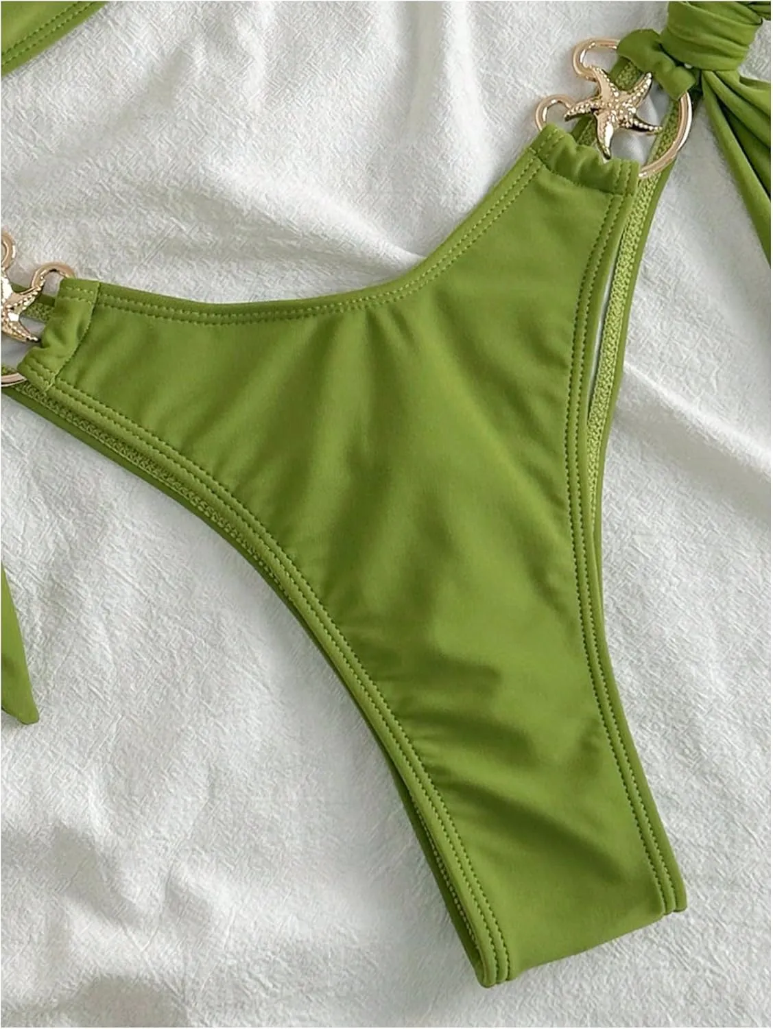 MakeMeChic Women's Two Piece Bikini Set Tie Side Ring Backless High Cut Bathing Suit Swimwear