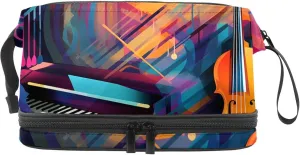 Makeup Bags for Women,Toiletry Bag for Men,Abstract Jazz Art Music Instruments,Travel Cosmetic Bag