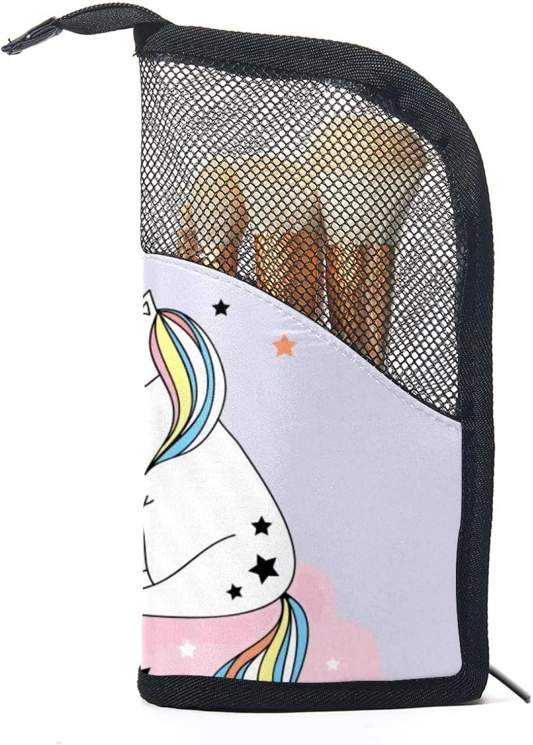 Makeup Brush Organizer Bag, Portable Travel Cosmetic Brush Case with 12 Makeup Brushes, Cute Mermaid and Unicorn Foldable Makeup Cup for brushes, Eyebrow Pencil