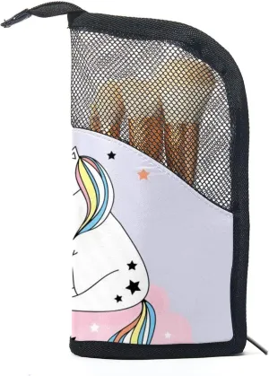 Makeup Brush Organizer Bag, Portable Travel Cosmetic Brush Case with 12 Makeup Brushes, Cute Mermaid and Unicorn Foldable Makeup Cup for brushes, Eyebrow Pencil