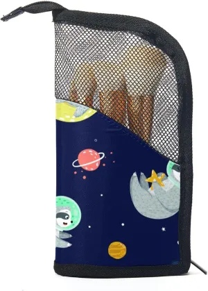 Makeup Brush Organizer Bag, Portable Travel Cosmetic Brush Case with 12 Makeup Brushes, Funny Sloth Universe Foldable Makeup Cup for brushes, Eyebrow Pencil