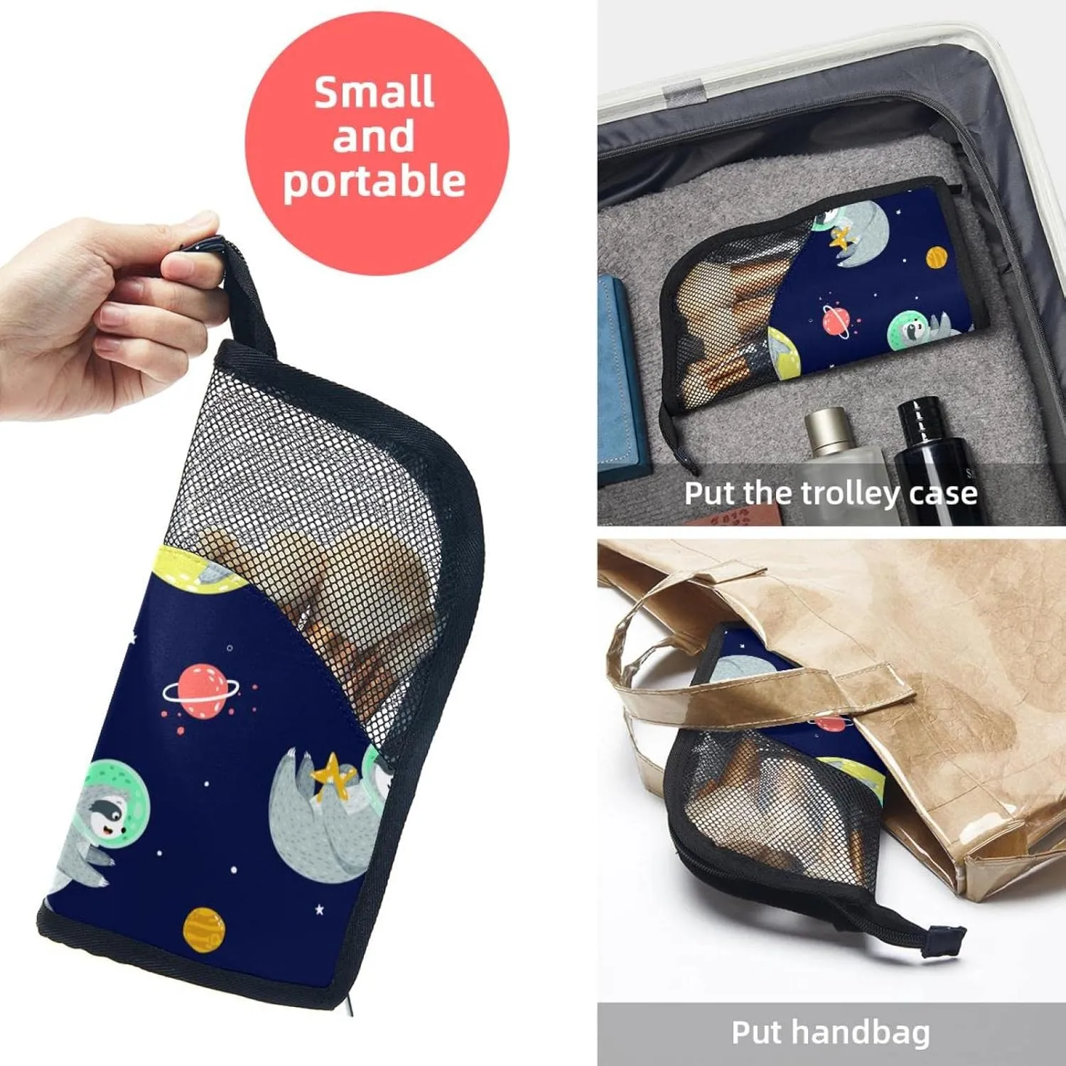 Makeup Brush Organizer Bag, Portable Travel Cosmetic Brush Case with 12 Makeup Brushes, Funny Sloth Universe Foldable Makeup Cup for brushes, Eyebrow Pencil