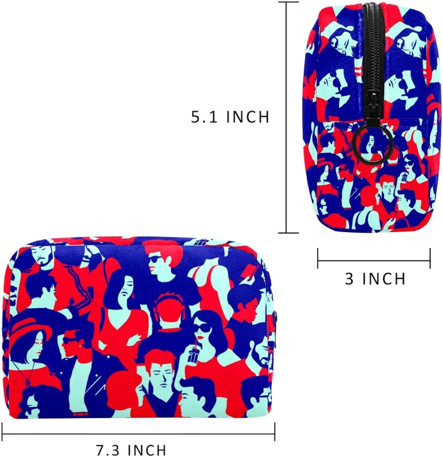 Makeup Organizer Bag, Crowd of People Art Pattern Pencil Case Cosmetic Storage Bag Portable Toiletry Pouch for Women, Men, Traveling, School