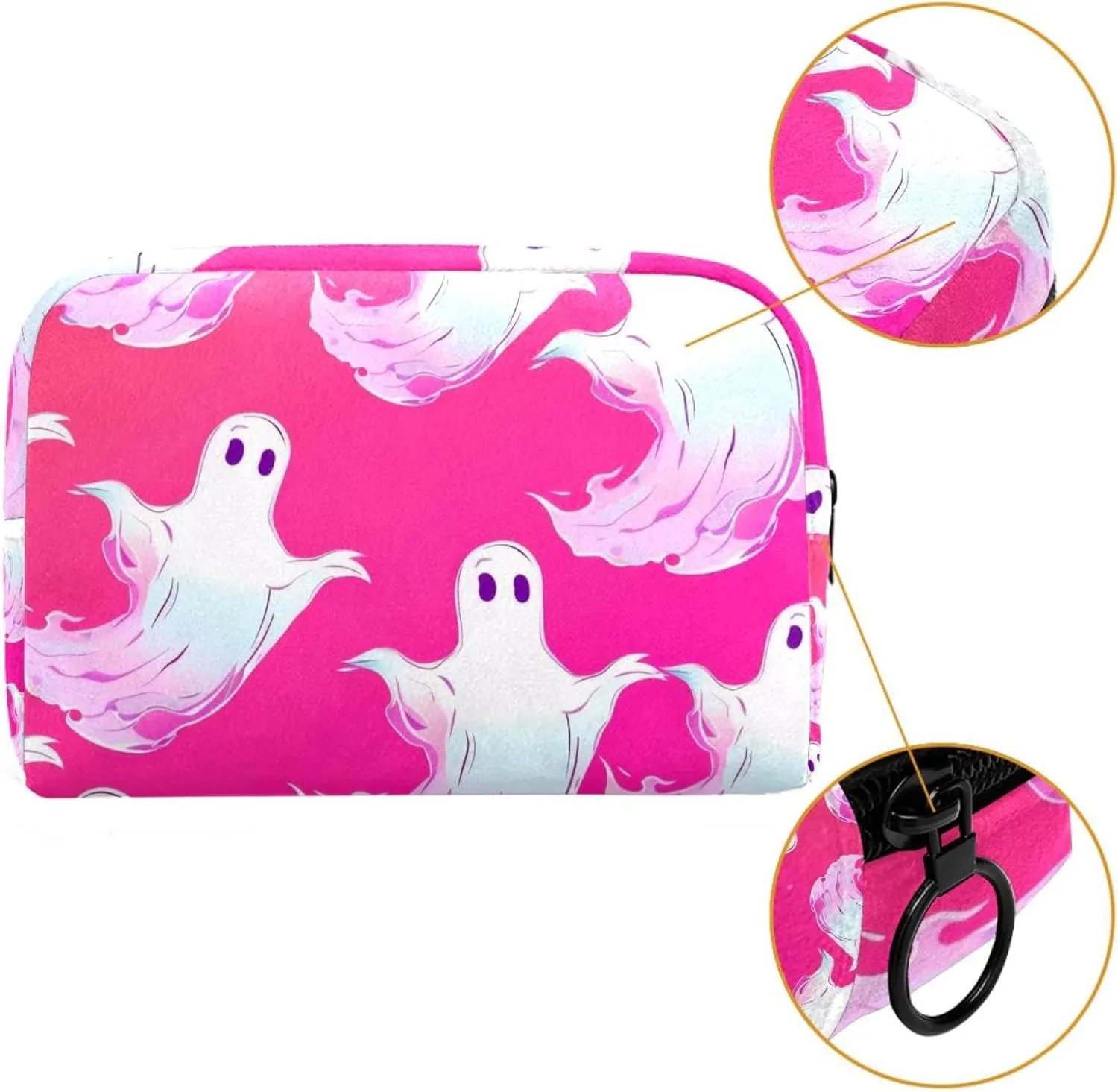 Makeup Organizer Bag, Halloween Ghost Seamless Pattern Pencil Case Cosmetic Storage Bag Portable Toiletry Pouch for Women, Men, Traveling, School