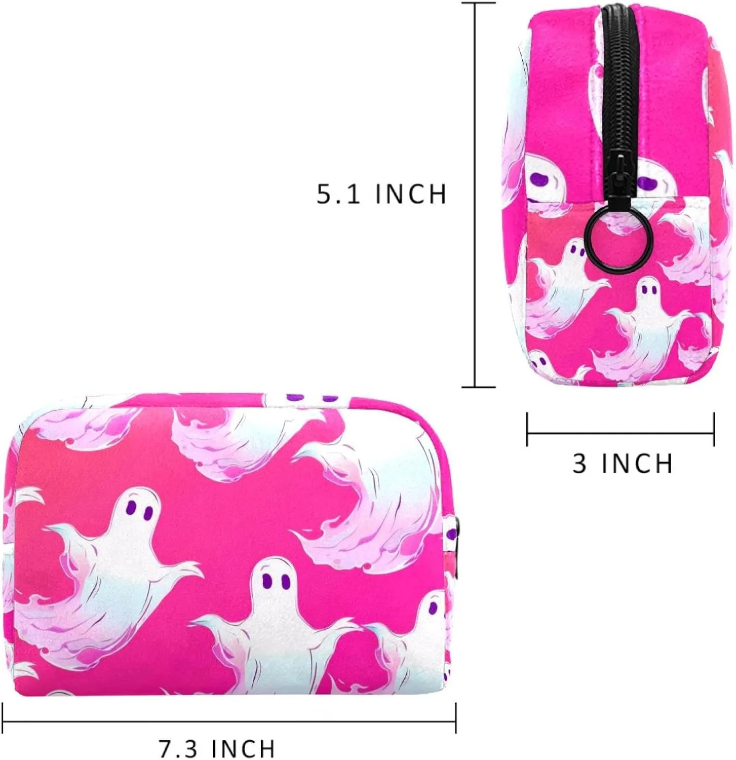 Makeup Organizer Bag, Halloween Ghost Seamless Pattern Pencil Case Cosmetic Storage Bag Portable Toiletry Pouch for Women, Men, Traveling, School