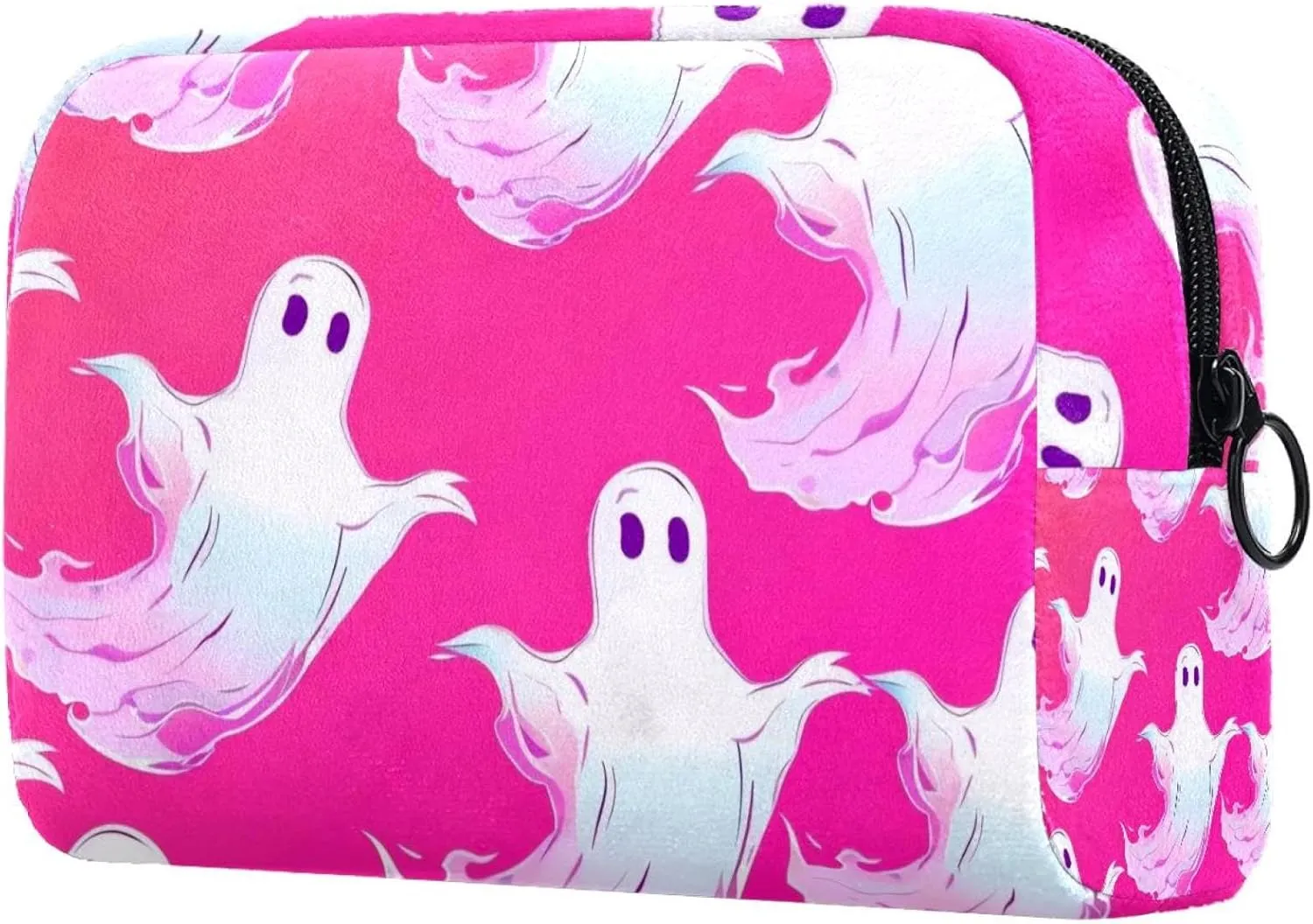 Makeup Organizer Bag, Halloween Ghost Seamless Pattern Pencil Case Cosmetic Storage Bag Portable Toiletry Pouch for Women, Men, Traveling, School