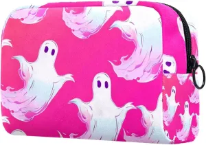 Makeup Organizer Bag, Halloween Ghost Seamless Pattern Pencil Case Cosmetic Storage Bag Portable Toiletry Pouch for Women, Men, Traveling, School