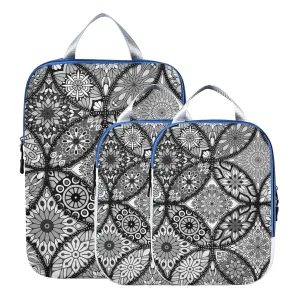 Mandala Vintage Islamic, Arabic, Indian, Ottoman Floral Motifs 3 Piece set Cubes Expandable Adjustable Luggage Packing Bags, Ultralight Organizer Accessories Travel Suitcase Compressible Bags