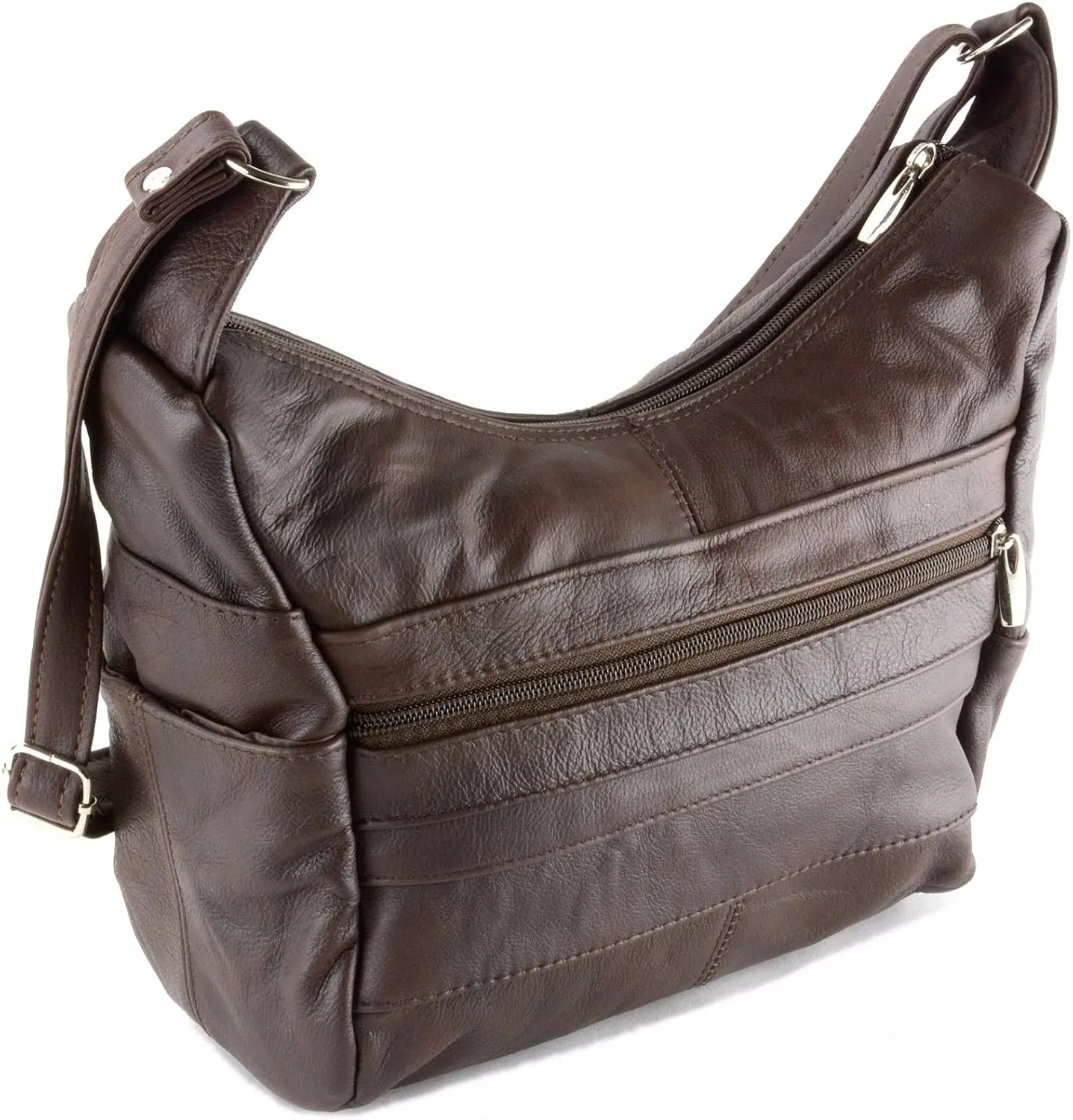 Marshal Women's Genuine Leather Purse Adjustable Strap Mid Size Multi Pocket Shoulder Bag