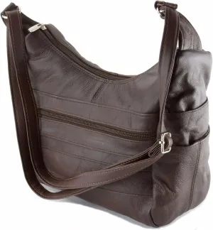 Marshal Women's Genuine Leather Purse Adjustable Strap Mid Size Multi Pocket Shoulder Bag