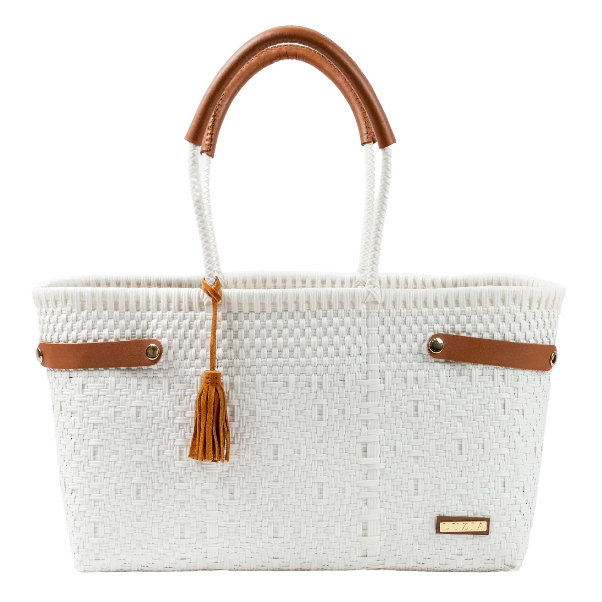 Medium Basket Tote Braided Solid White