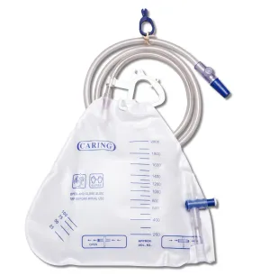 Medline Urinary Drain Bags, 2000 mL Capacity, Anti-Reflux Valve, Slide-Tap Closure, Reinforced Hanger, Case of 20 Each