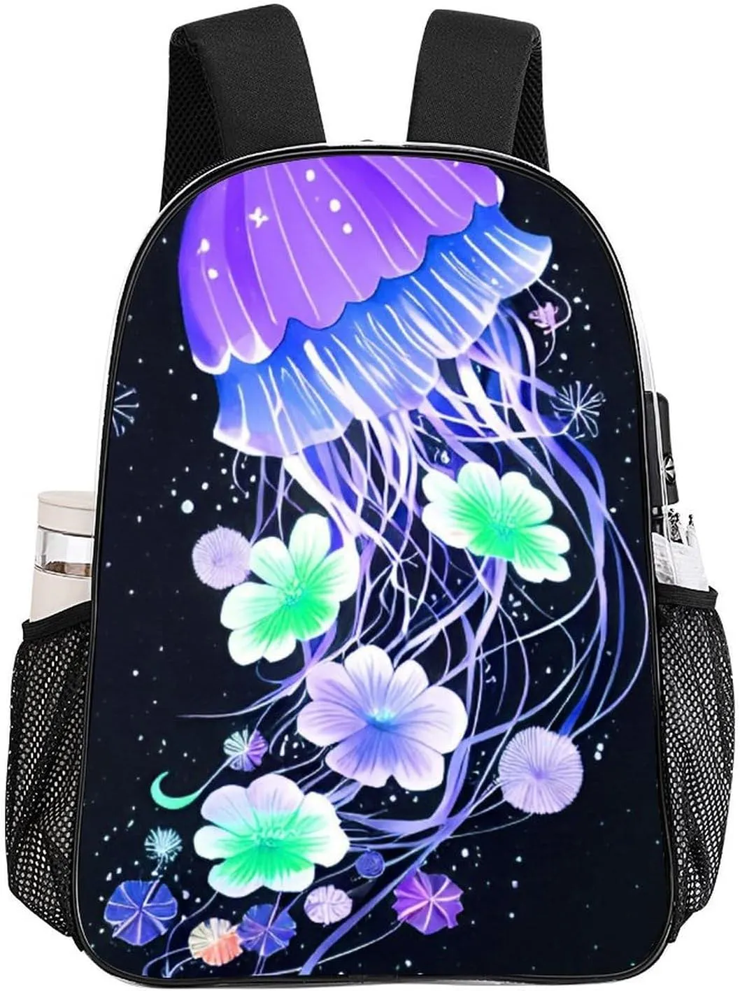 Men Women Lightweight Magic Flowers Ocean The Jellyfish Pattern Backpack Large Capacity Bookbag Transparent Bag for Gym Business Running