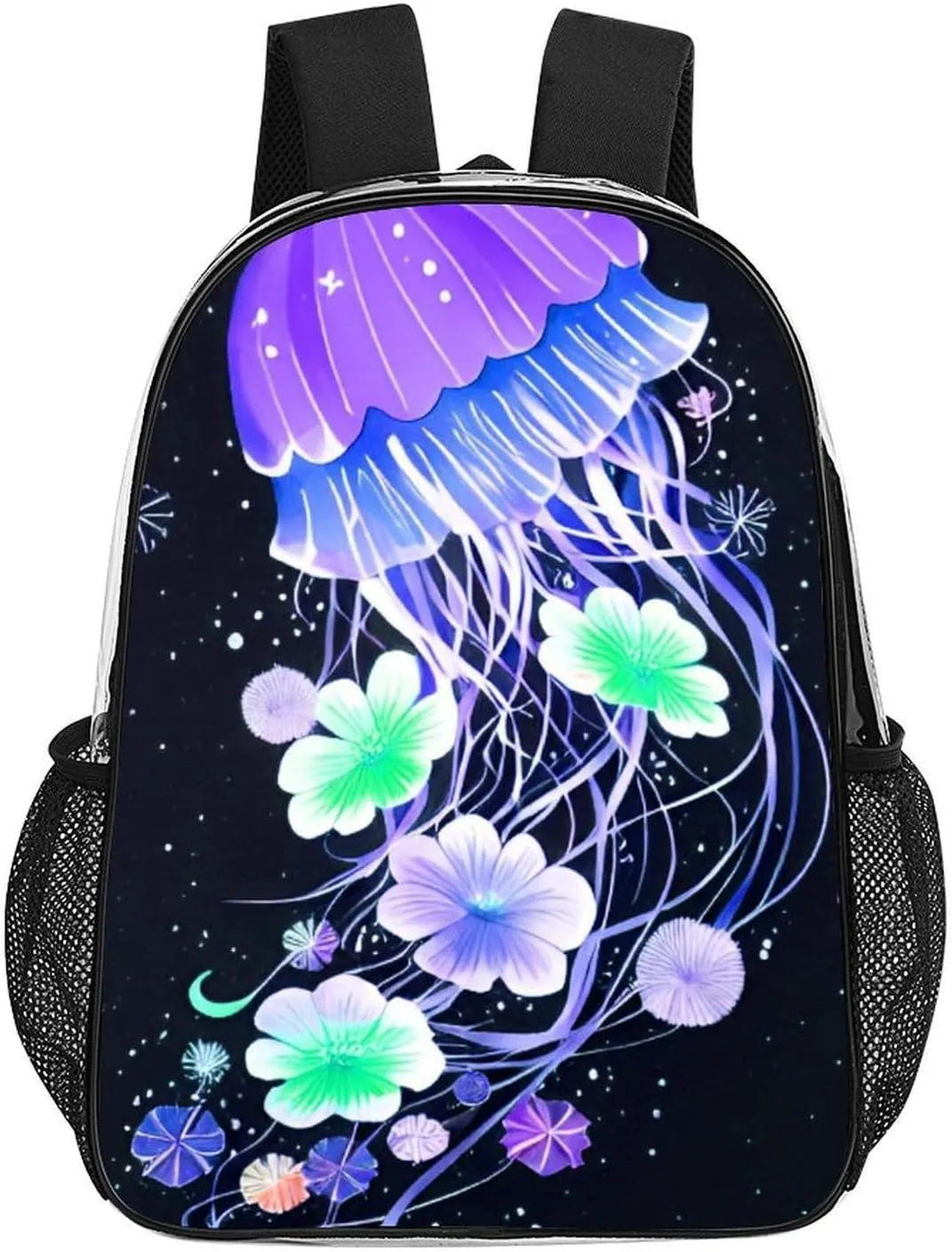 Men Women Lightweight Magic Flowers Ocean The Jellyfish Pattern Backpack Large Capacity Bookbag Transparent Bag for Gym Business Running