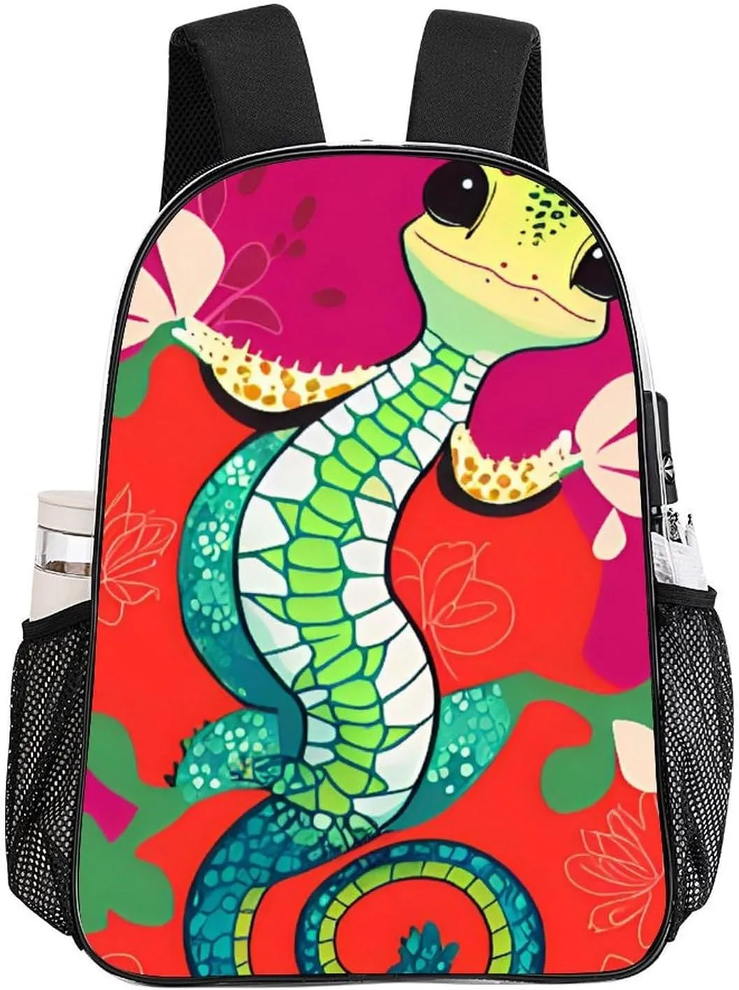 Men Women Transparent Cute Gecko Art Daypack Backpack Large Capacity Carry On Bag With Smooth Zippers for Hiking Picnic Walking Cycling