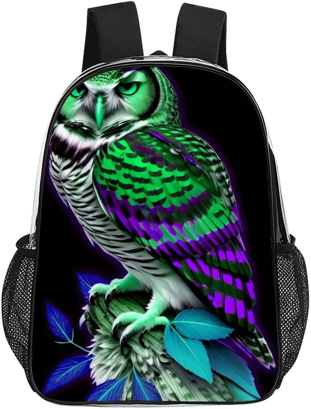Men Women Transparent Owl Marijuanaweed Art Daypack Backpack Large Capacity Carry On Bag With Smooth Zippers for Hiking Picnic Walking Cycling