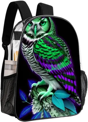 Men Women Transparent Owl Marijuanaweed Art Daypack Backpack Large Capacity Carry On Bag With Smooth Zippers for Hiking Picnic Walking Cycling