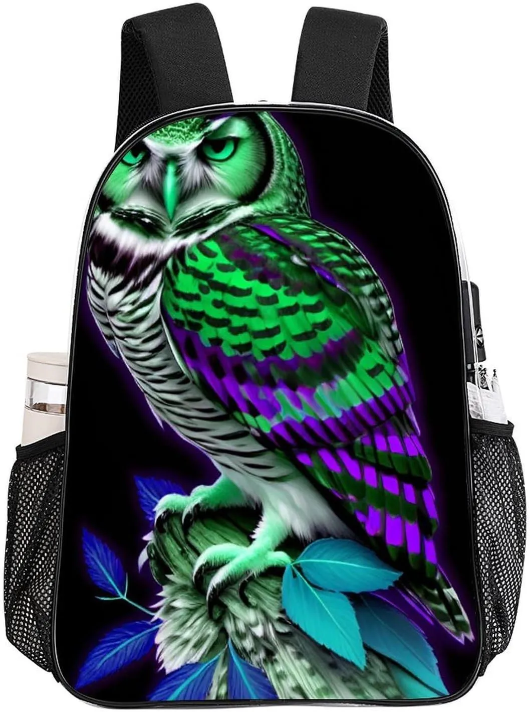 Men Women Transparent Owl Marijuanaweed Art Daypack Backpack Large Capacity Carry On Bag With Smooth Zippers for Hiking Picnic Walking Cycling