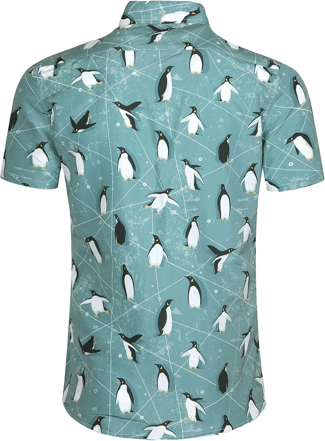 Mens Aloha Hawaiian Shirt Flamingos Penguin Printed Tropical Novelty Casual Short Sleeve Beach Wear