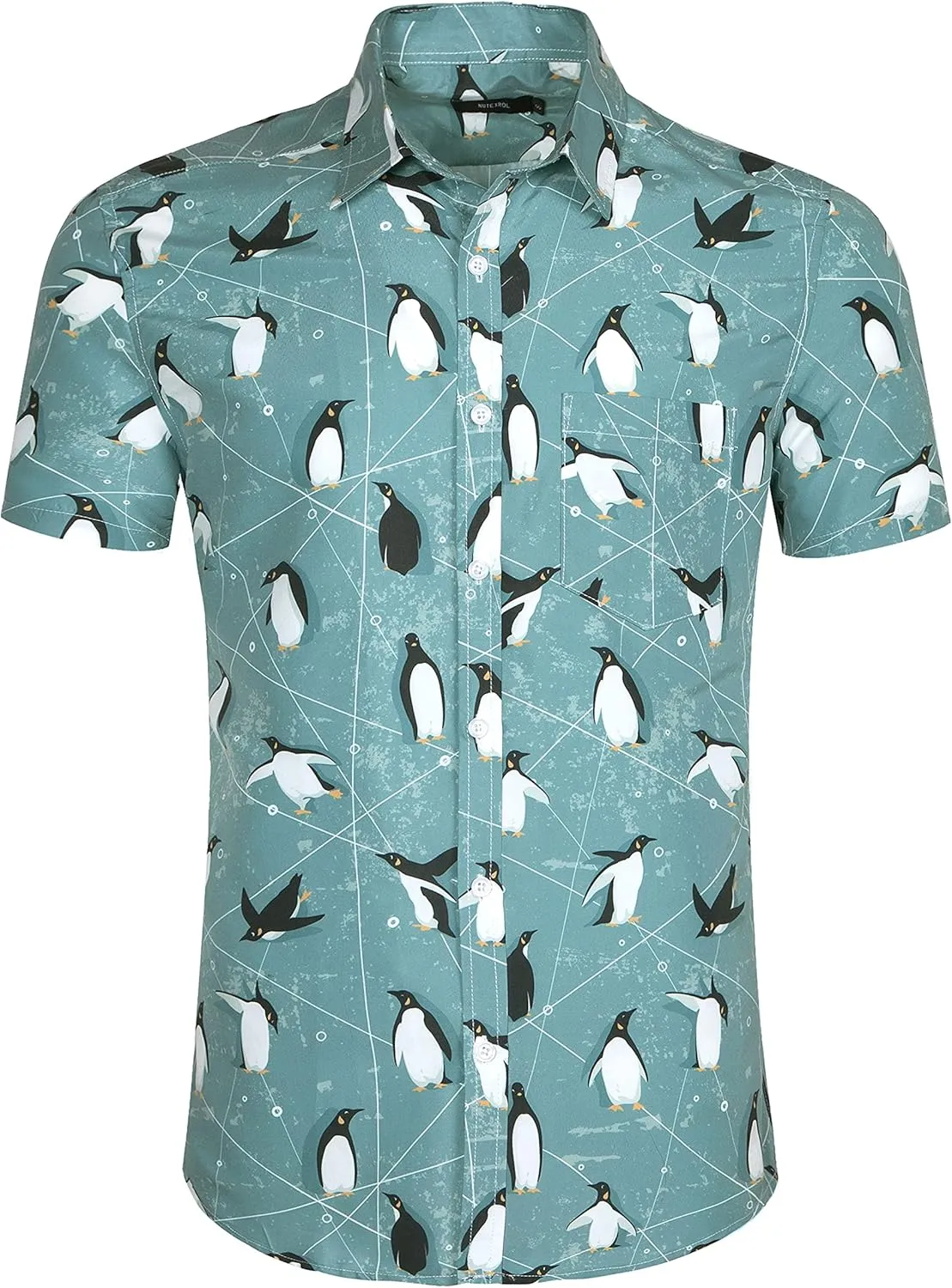 Mens Aloha Hawaiian Shirt Flamingos Penguin Printed Tropical Novelty Casual Short Sleeve Beach Wear