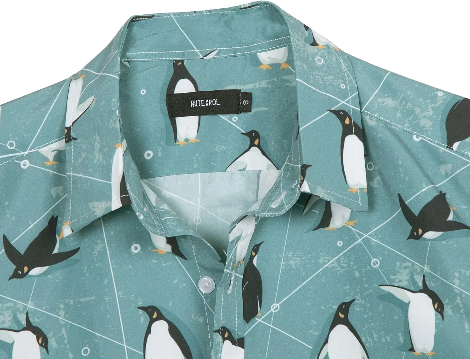 Mens Aloha Hawaiian Shirt Flamingos Penguin Printed Tropical Novelty Casual Short Sleeve Beach Wear