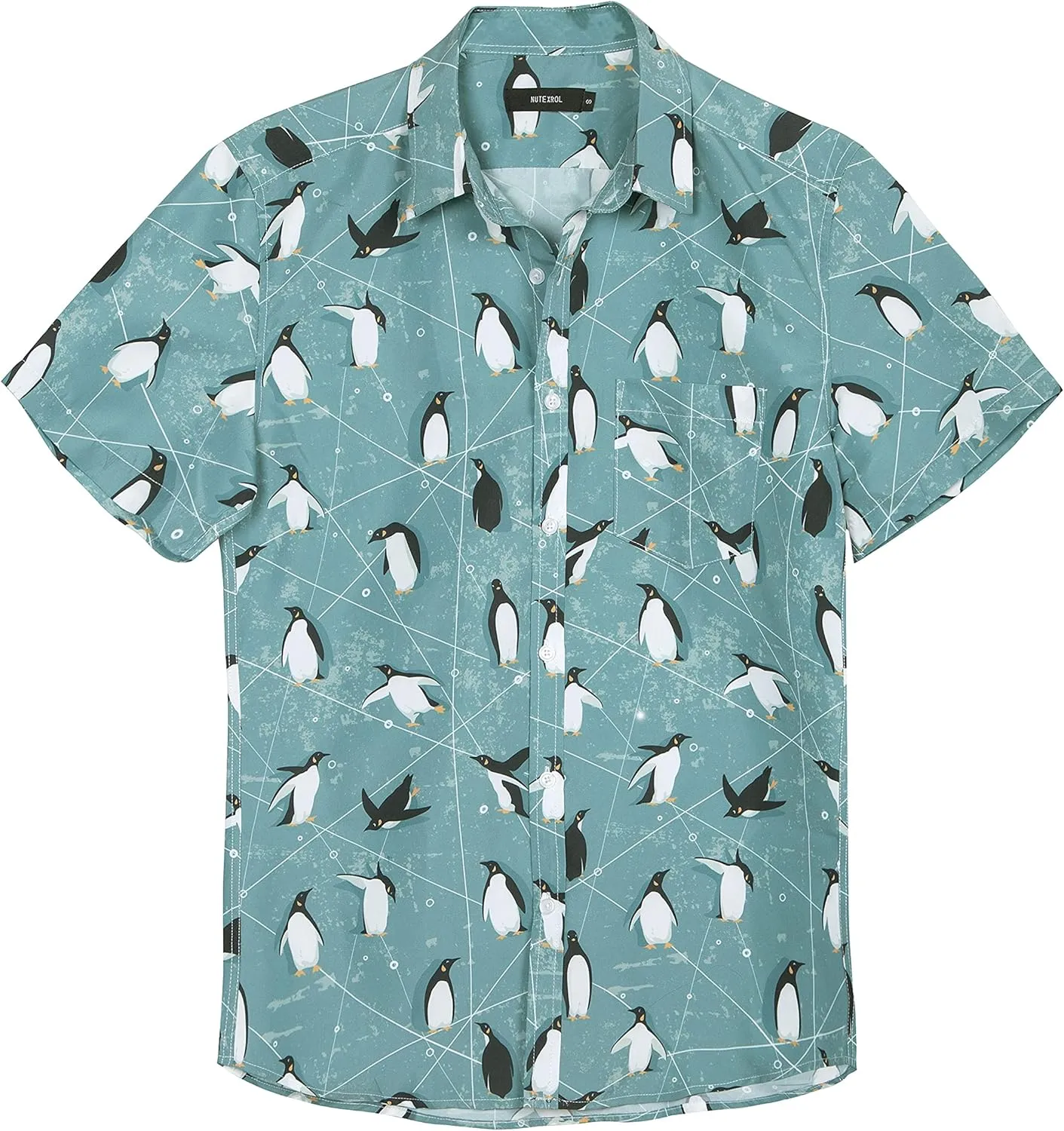 Mens Aloha Hawaiian Shirt Flamingos Penguin Printed Tropical Novelty Casual Short Sleeve Beach Wear