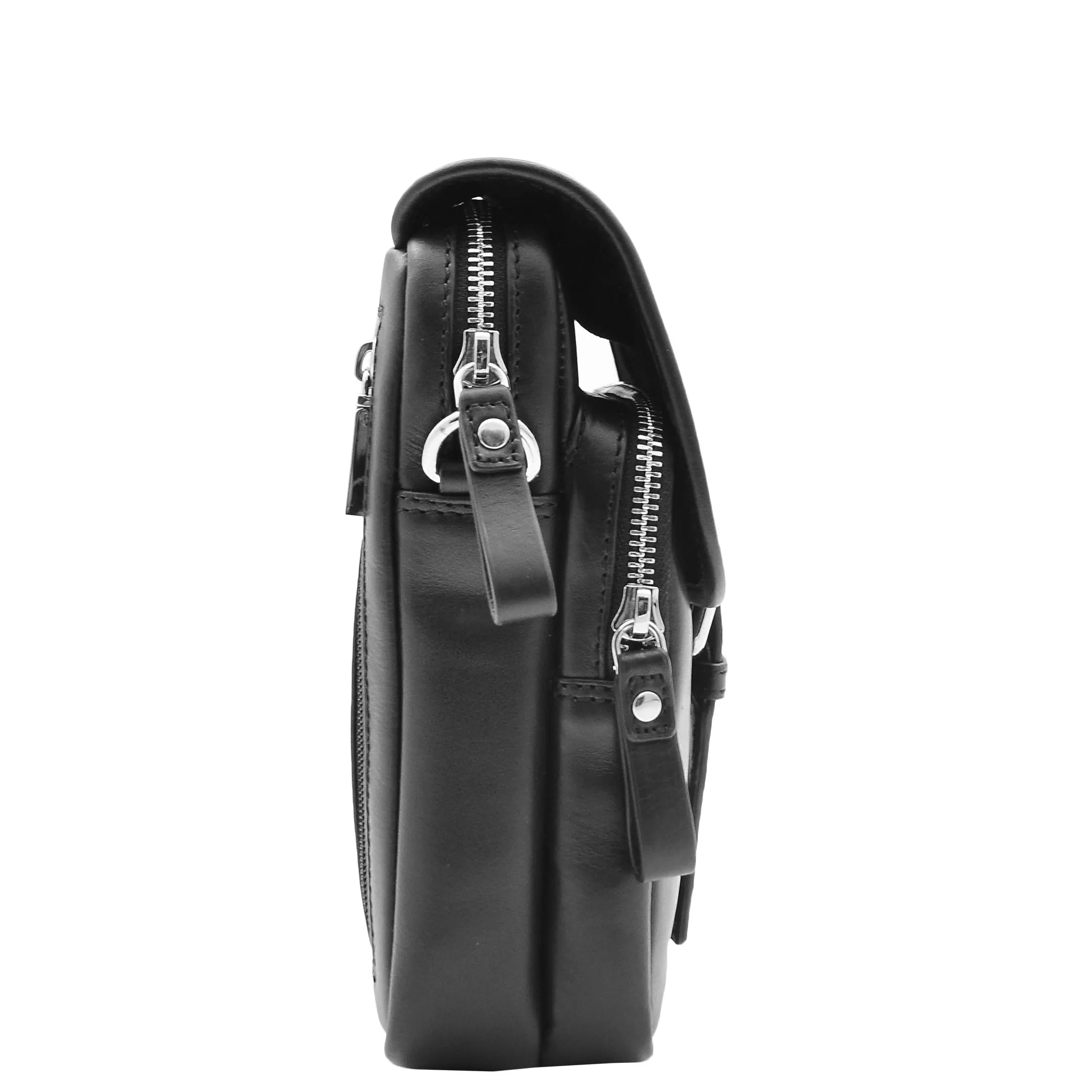 Mens Crossbody Bag Genuine Leather Messenger Casual Multi Pockets Flight Bag Alex Black
