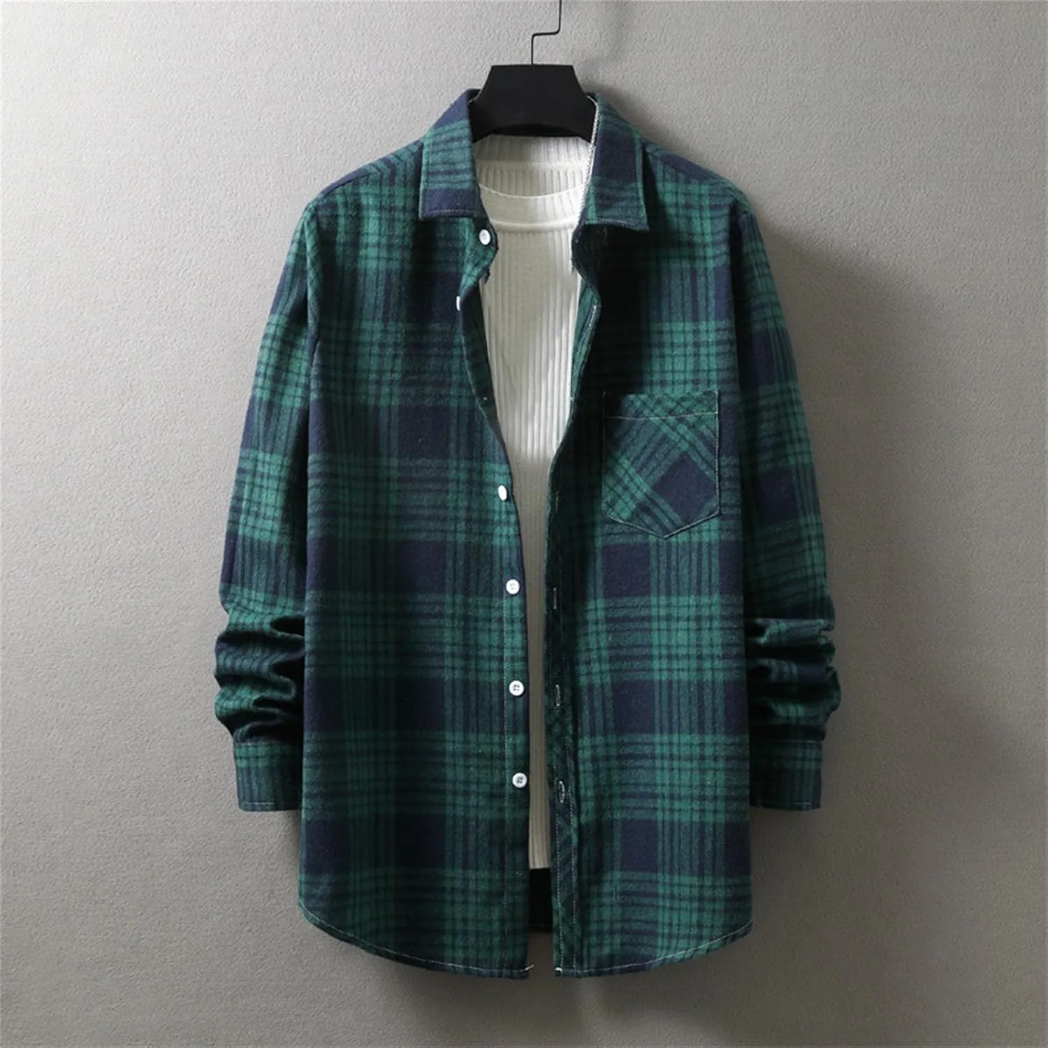 Men's Fleece Lined Flannel Shirt Jacket Sleeve Shirt Tops Men's Cardigan Men Plus Size Big&Tall Mens Coat with Hood
