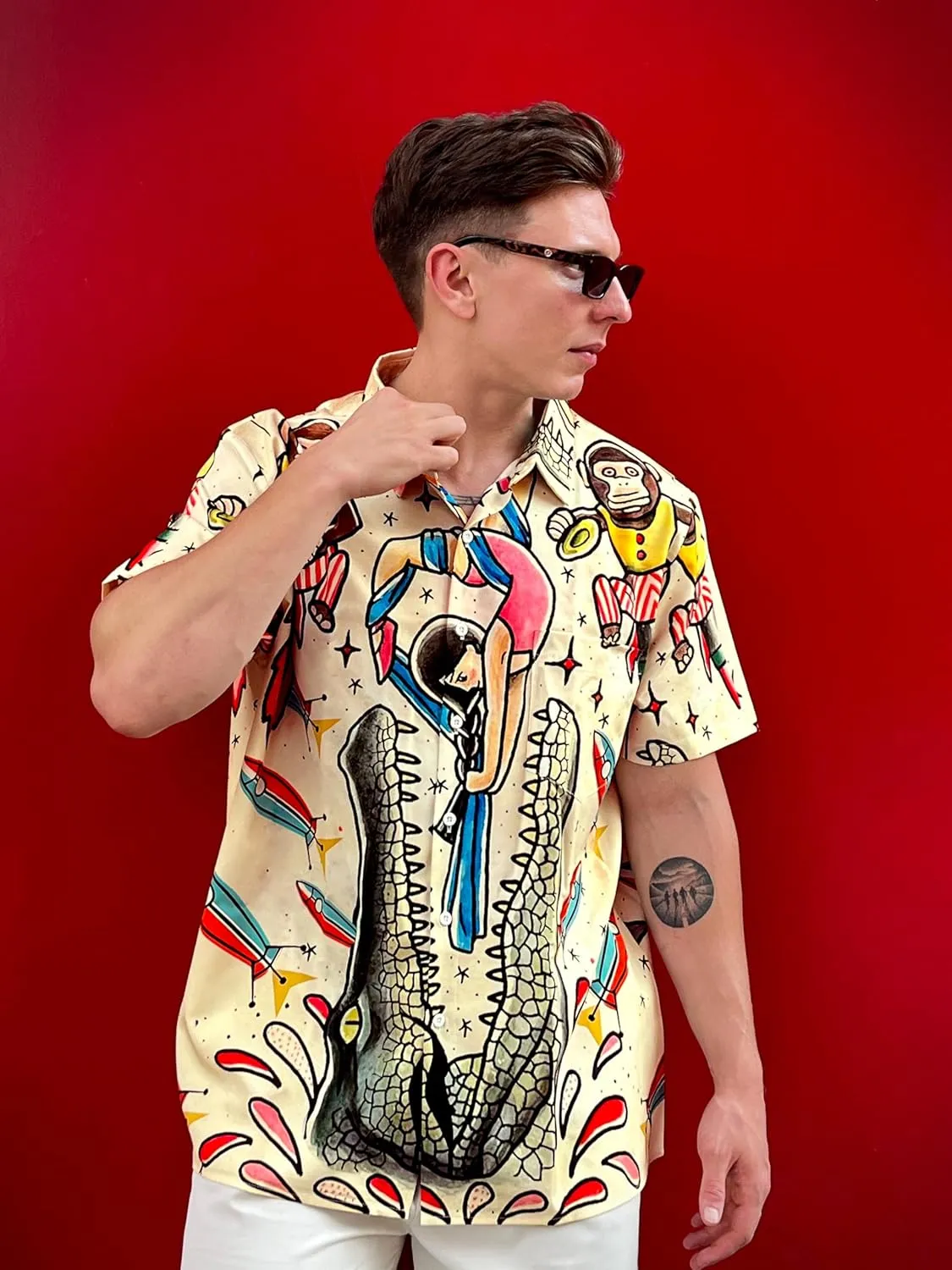 Men's Hawaiian Shirt Button Down Funny Printed Casual Short Sleeve Summer Beach Shirts