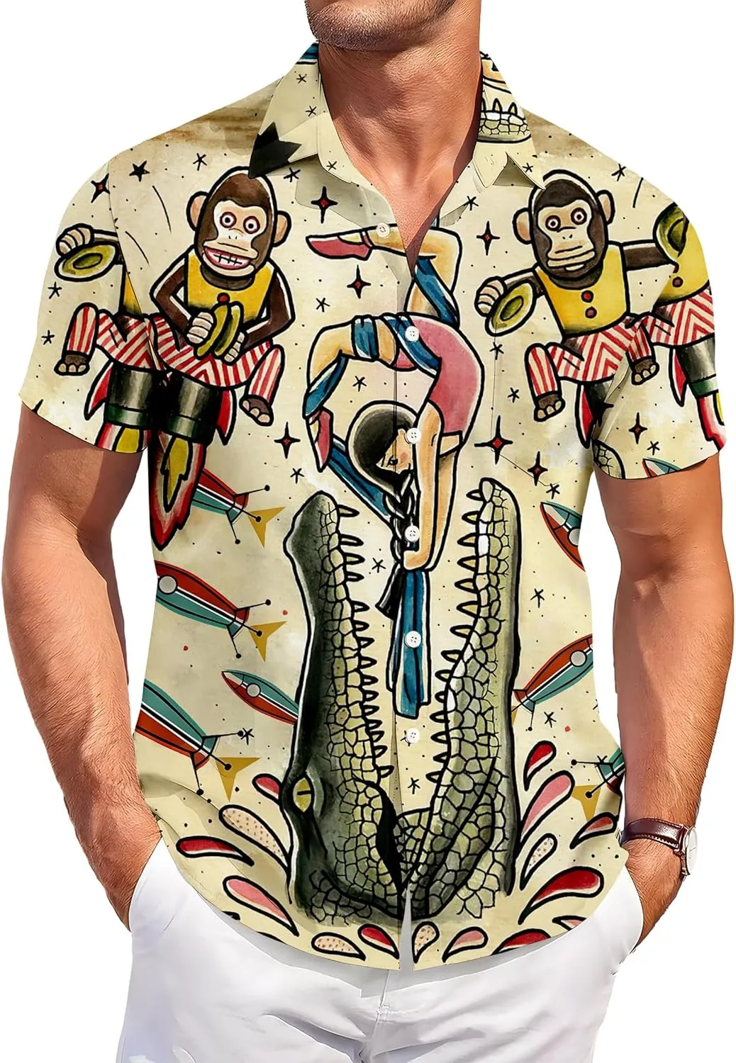Men's Hawaiian Shirt Button Down Funny Printed Casual Short Sleeve Summer Beach Shirts