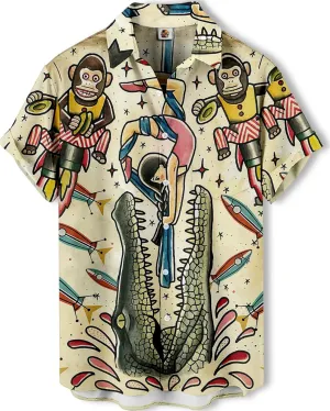 Men's Hawaiian Shirt Button Down Funny Printed Casual Short Sleeve Summer Beach Shirts