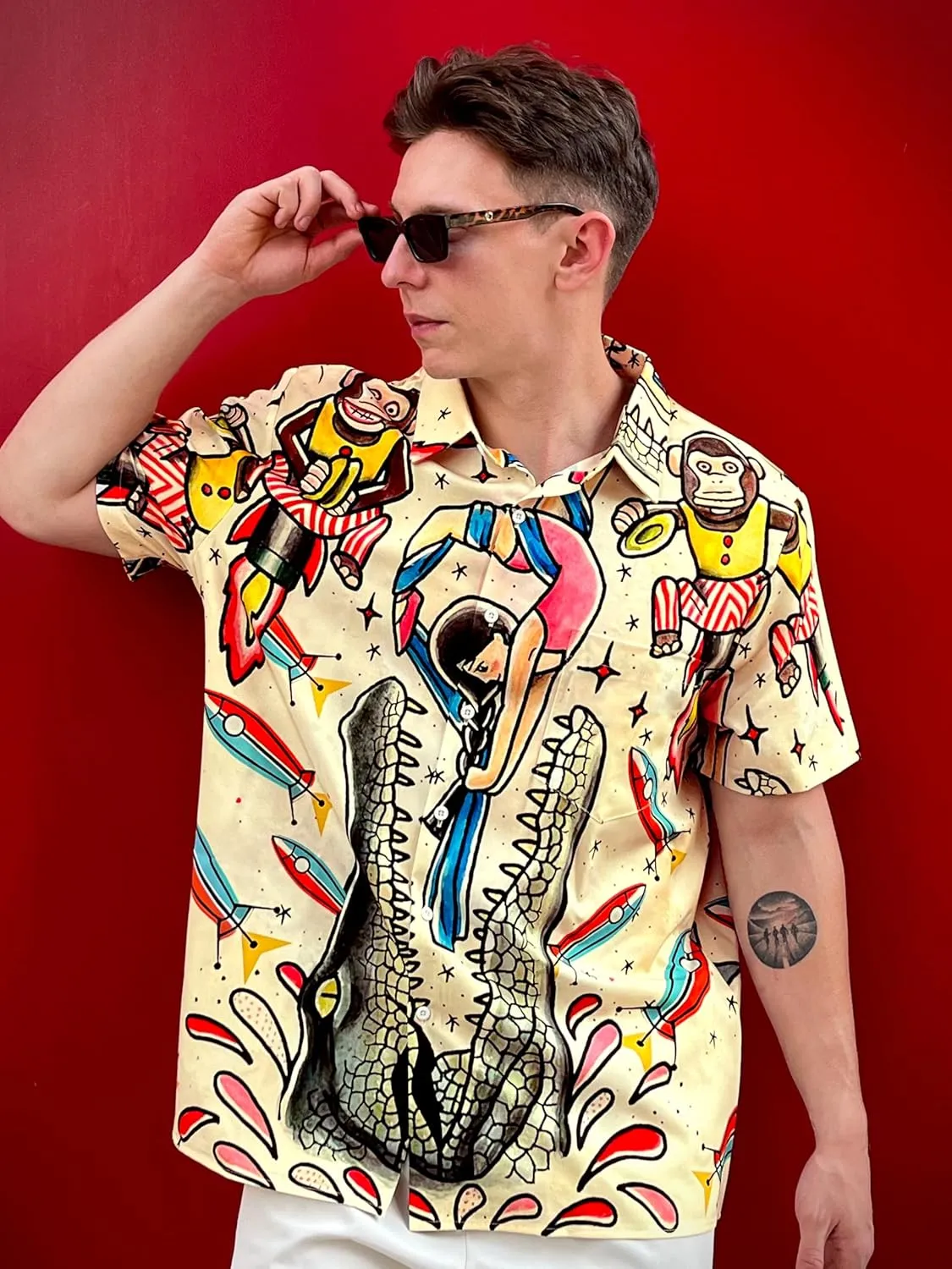 Men's Hawaiian Shirt Button Down Funny Printed Casual Short Sleeve Summer Beach Shirts