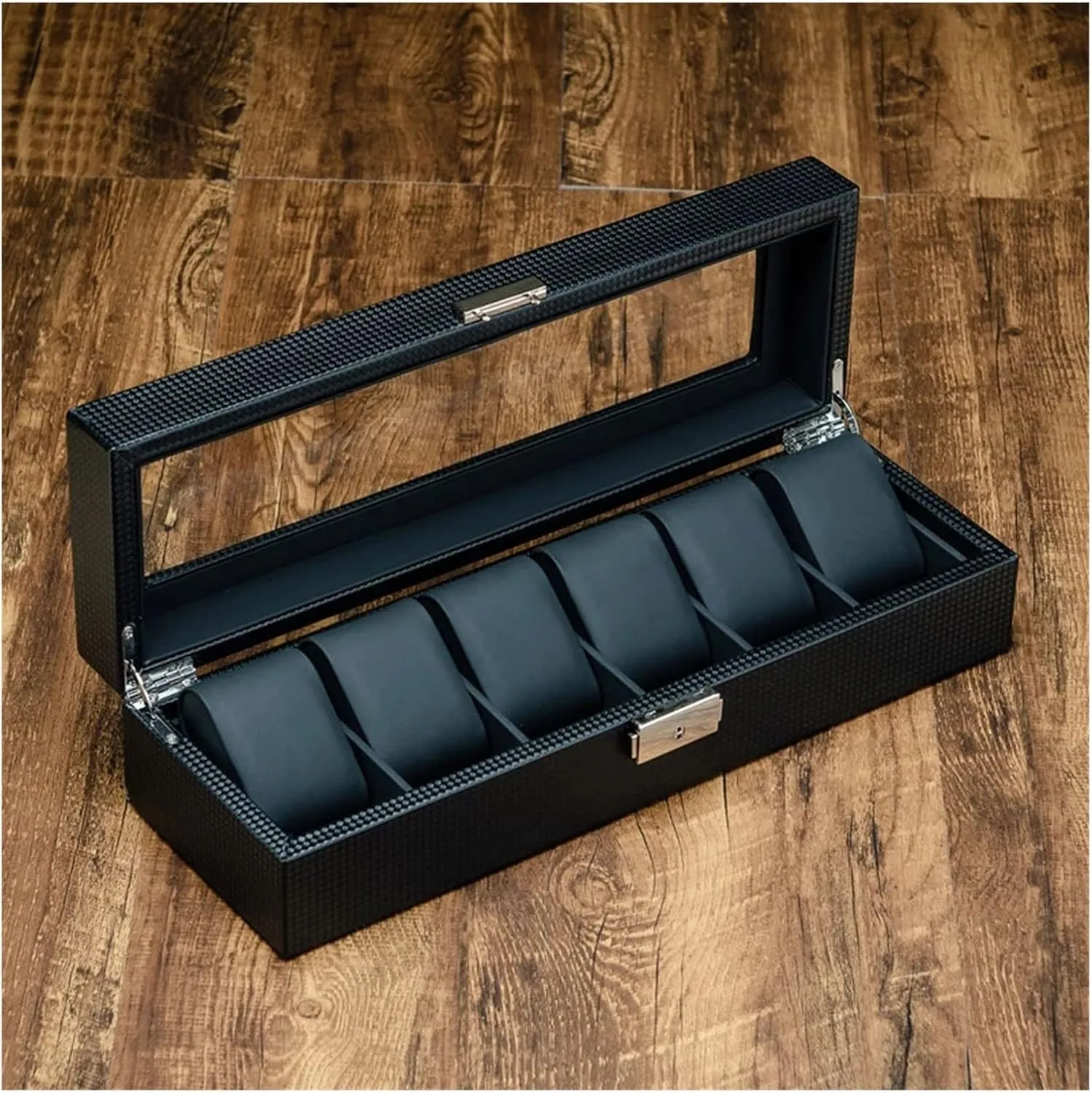Mens Jewellery Box Carbon Fiber Leather Watch Box Storage Box Men's Watch Box Watch Mechanical Watch Jewelry with Lock Storage Display Watch Gift Box
