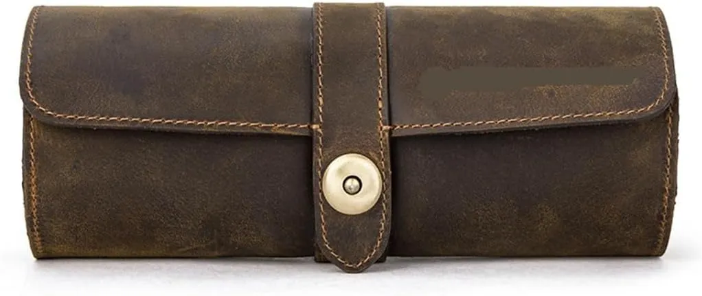 Mens Jewellery Box Vintage Leather Watch Case Circular Buckle Storage Box Watch Frame Watch Gift Box