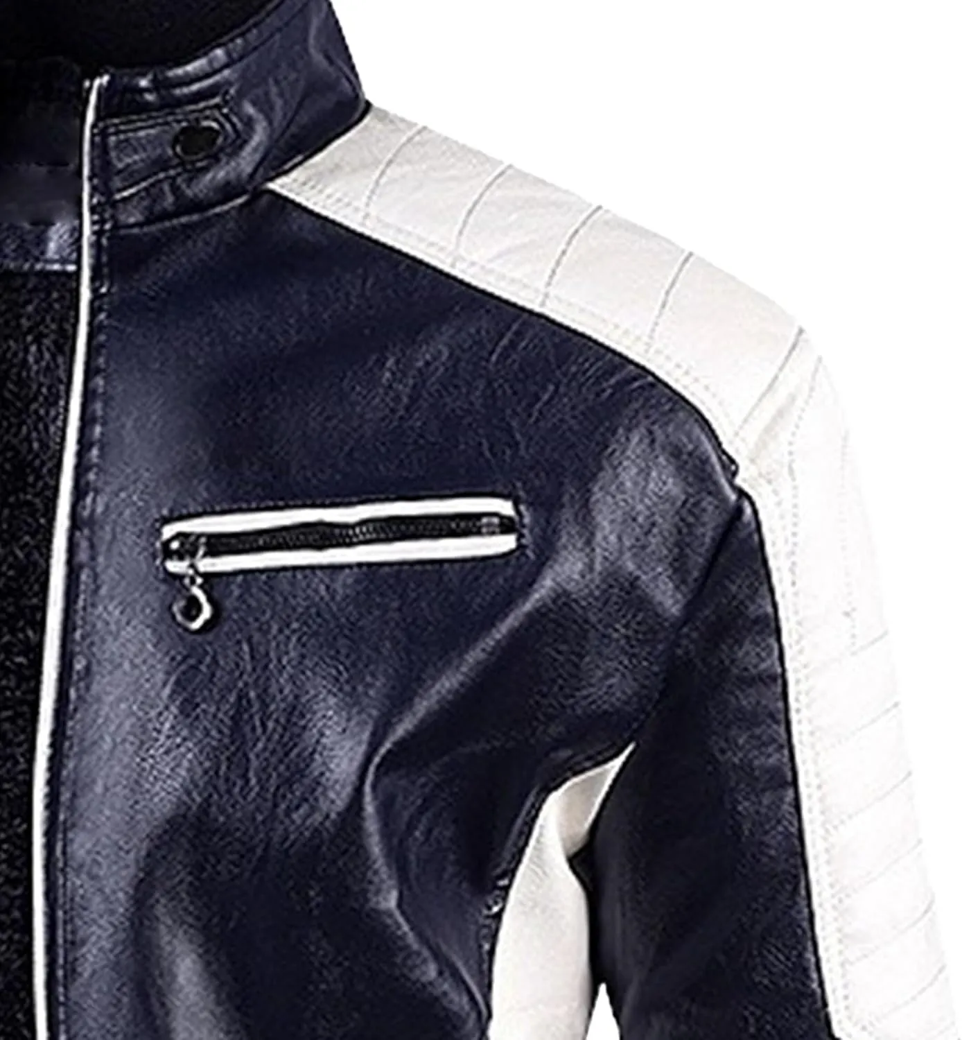 Men's Stand Collar PU Motorcycle Jacket Biker Riding Long Sleeve Coat Jackets Faux Zip-Up Slim Armor Leather Outerwear