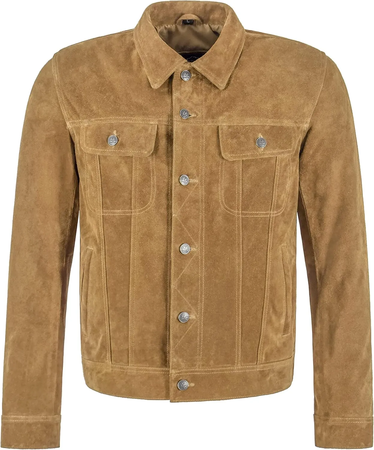 Men's Trucker Jacket Western Classic Shirt Cow Suede Leather Denim Look Jacket 1280
