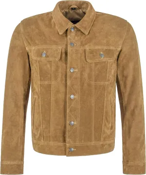 Men's Trucker Jacket Western Classic Shirt Cow Suede Leather Denim Look Jacket 1280