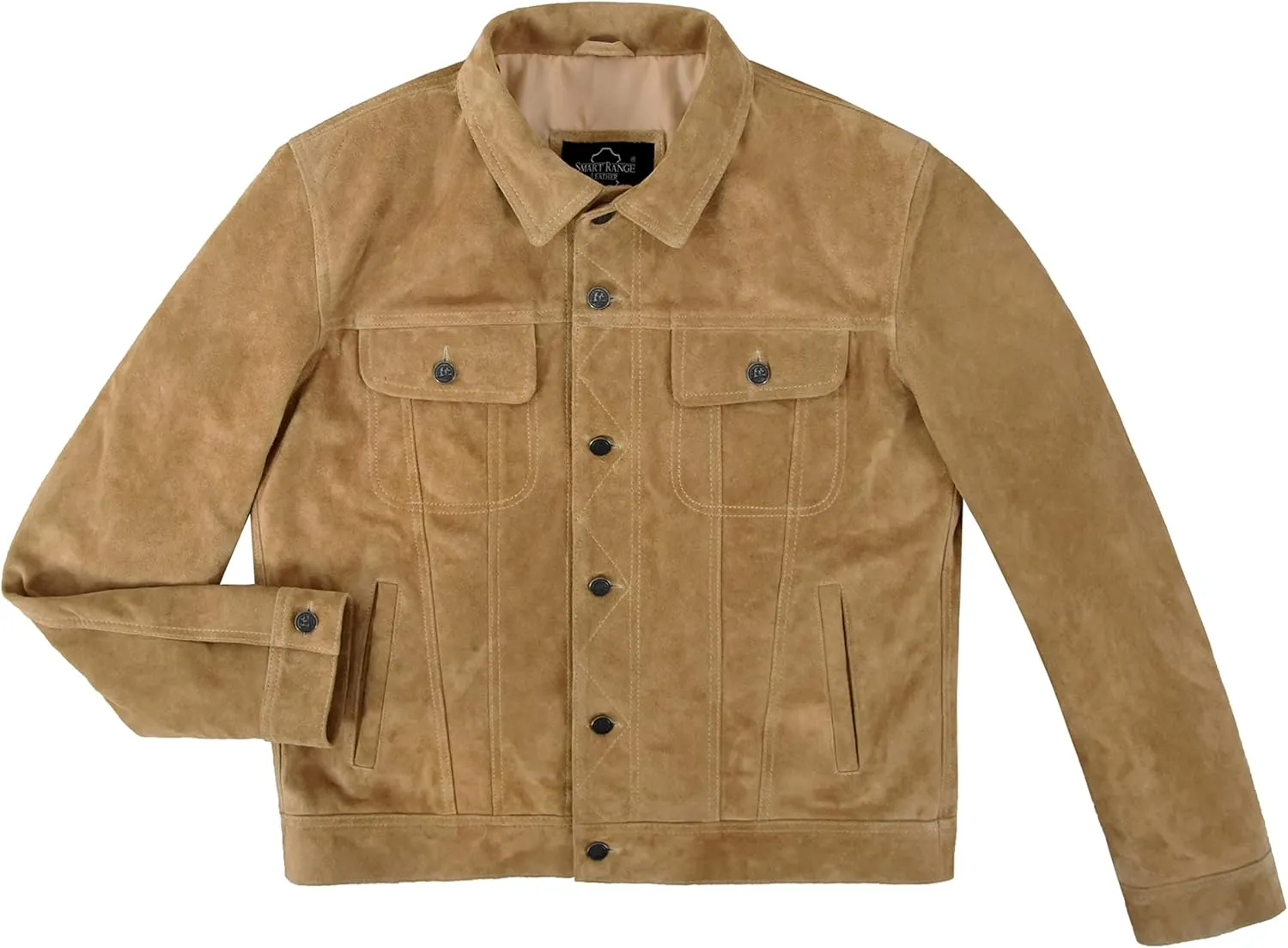 Men's Trucker Jacket Western Classic Shirt Cow Suede Leather Denim Look Jacket 1280