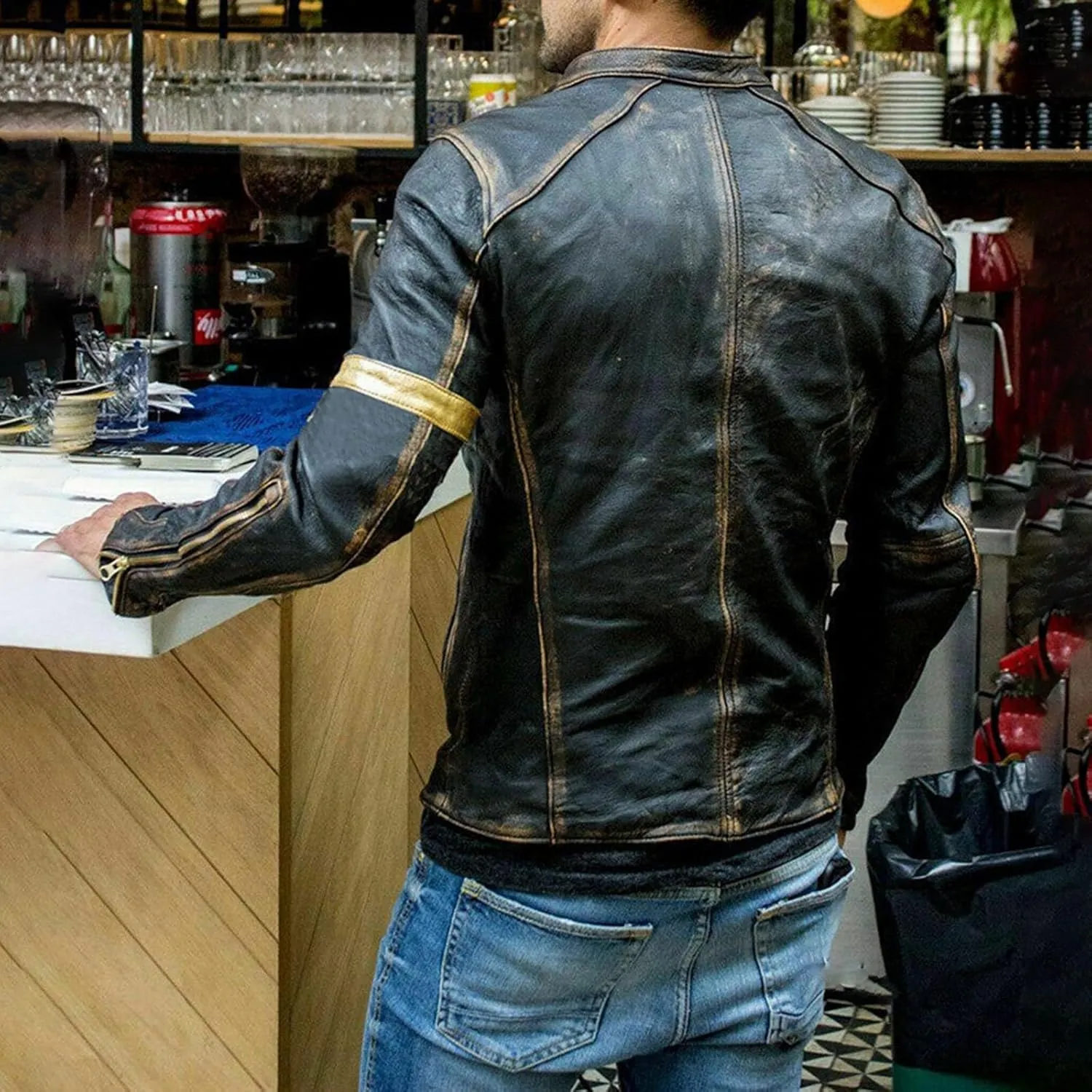 Mens Vintage Cafe Racer Distressed Biker Leather Jacket | Motorcycle Leather Jacket for Men