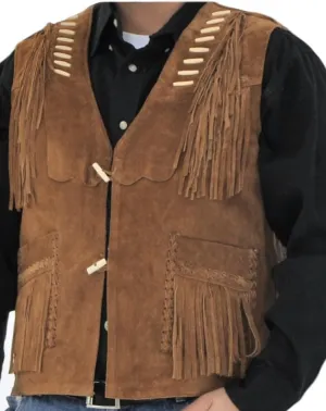 Men's Western Cowboy Fringed Suede Leather Vest