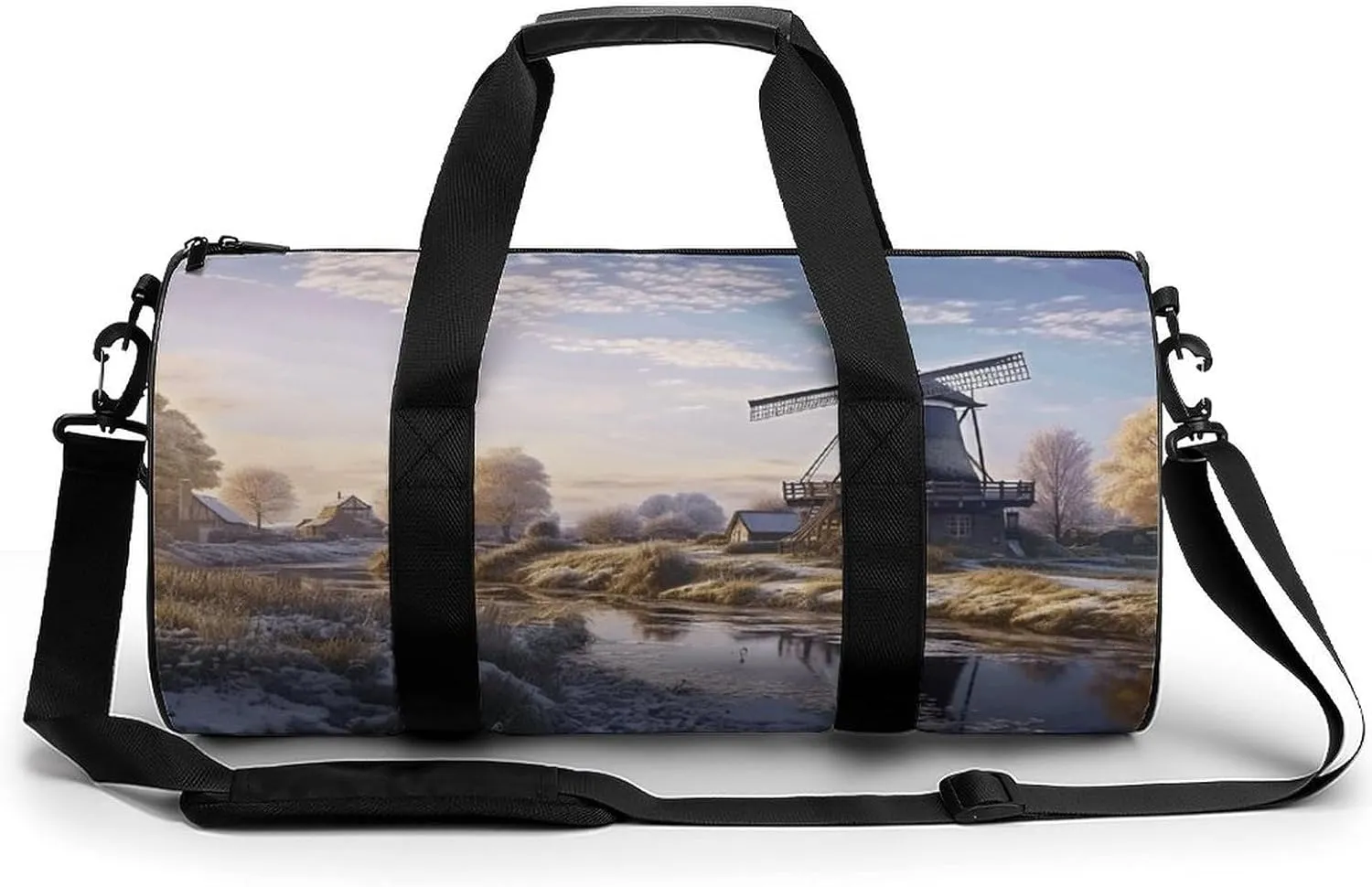 Mens Womens Gym Bag, Landscape with A Traditional Windmill Print Duffle Bags,travel Gym Duffle Bag,garment Duffle Bag,gym Bag with Shoe Compartment