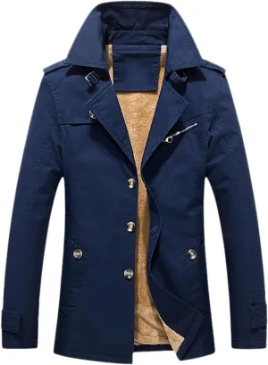 Men's Wool Blend Coats with Zipper, Winter Warm Jacket, Lapel Fleece Work Jacket, Business Windbreaker Pea Coat