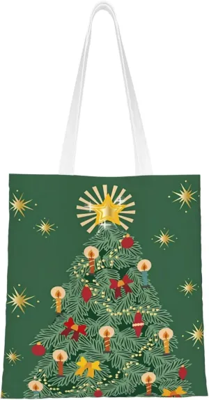 Merry Christmas Tree Snowflake Canvas Tote Bag for Women Reusable Grocery Shoulder Bags Shopping Handbags