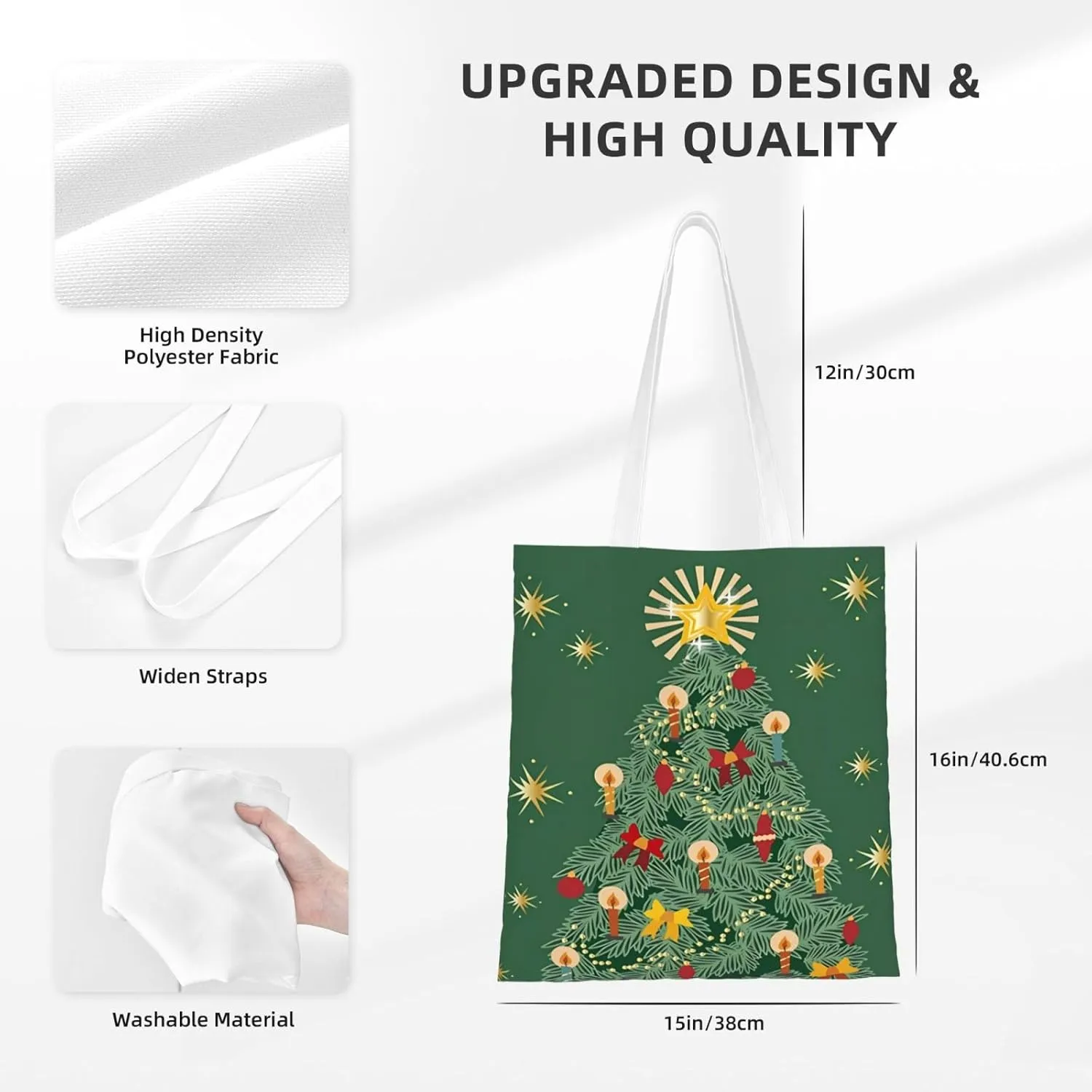Merry Christmas Tree Snowflake Canvas Tote Bag for Women Reusable Grocery Shoulder Bags Shopping Handbags