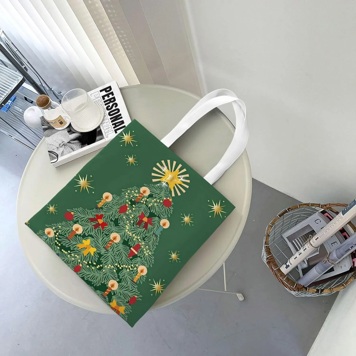 Merry Christmas Tree Snowflake Canvas Tote Bag for Women Reusable Grocery Shoulder Bags Shopping Handbags